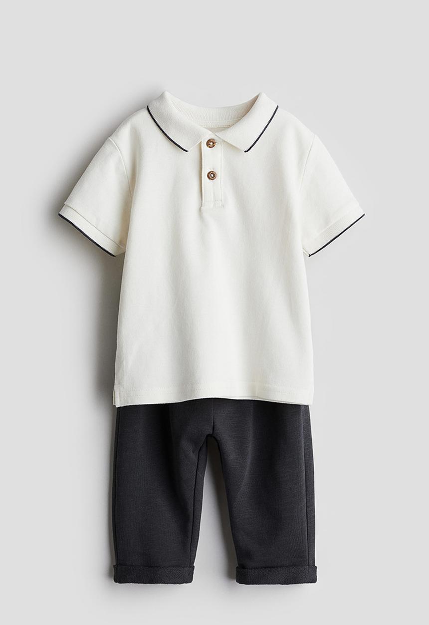 H&M - 2 piece polo shirt and trousers set - white & dark grey
