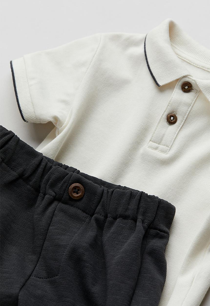 H&M - 2 piece polo shirt and trousers set - white & dark grey