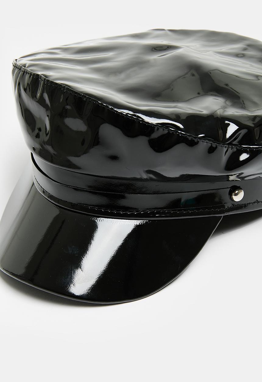Superbalist - Patent faux leather baker boy hat - black