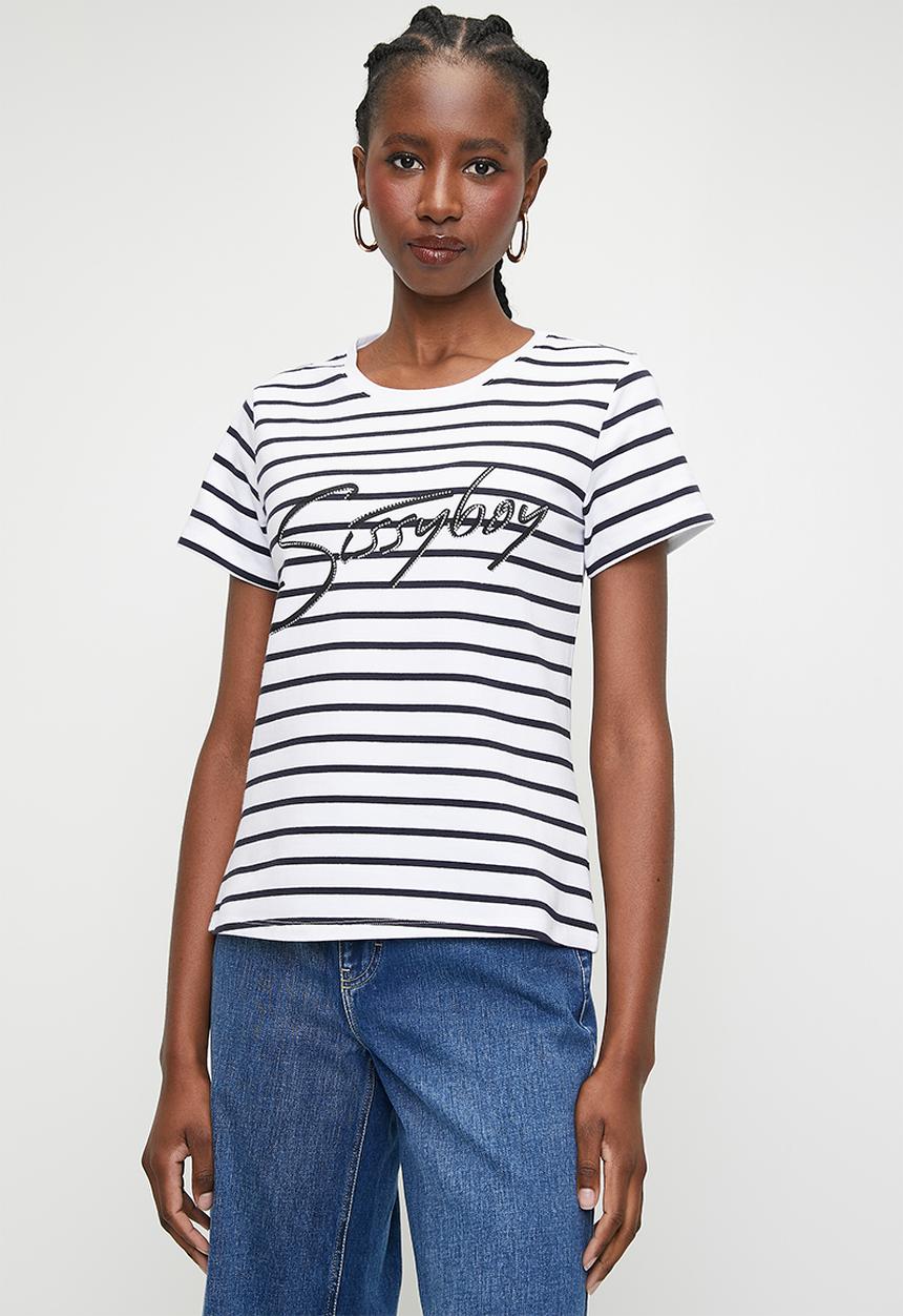 SISSY BOY - Lucille: Regular Fit Multi-Technique Logo Top - Navy & White