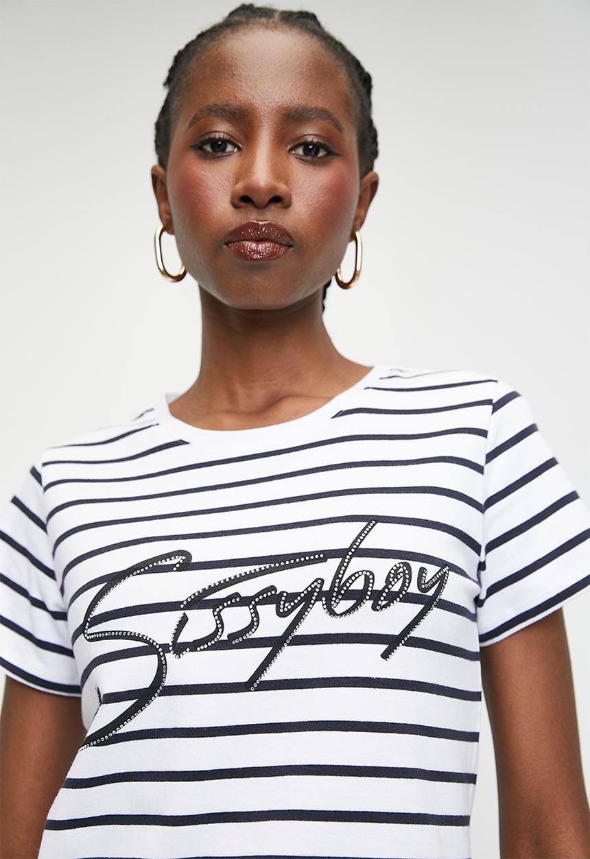 SISSY BOY - Lucille: Regular Fit Multi-Technique Logo Top - Navy & White