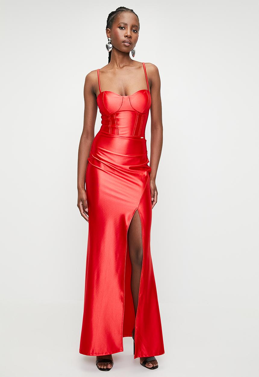 SISSY BOY - Must Be The Life: Shiny Caged Corset  Maxi  - Red