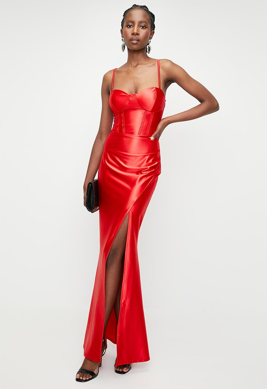SISSY BOY - Must Be The Life: Shiny Caged Corset  Maxi  - Red