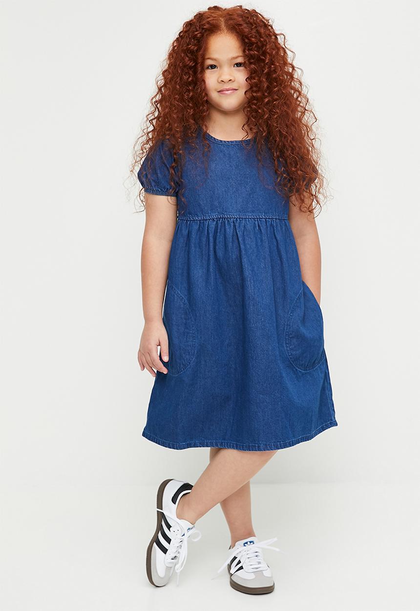 Pop Candy - Puff sleeve denim dress-blue
