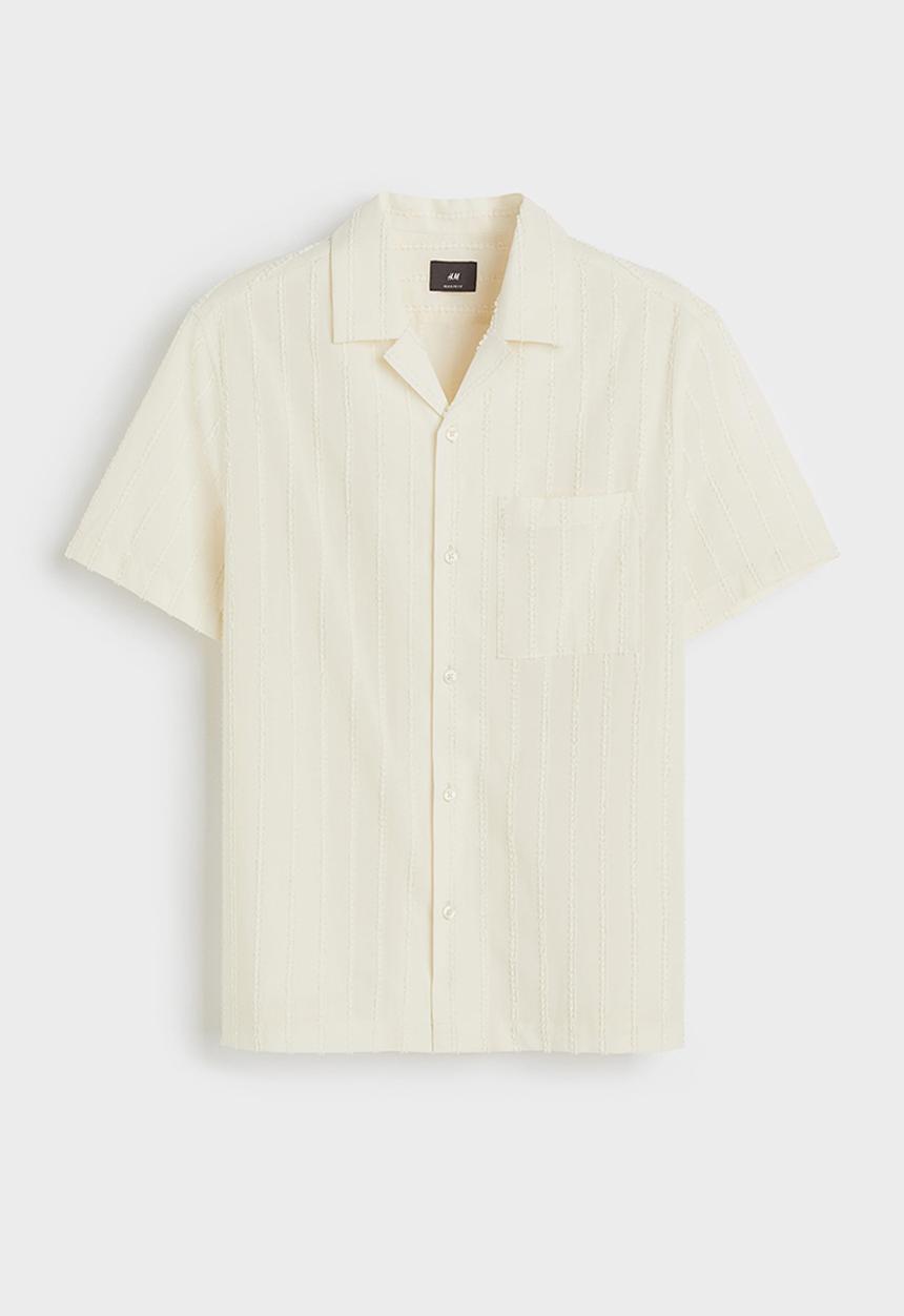H&M - Regular fit textured-weave resort shirt - cream 