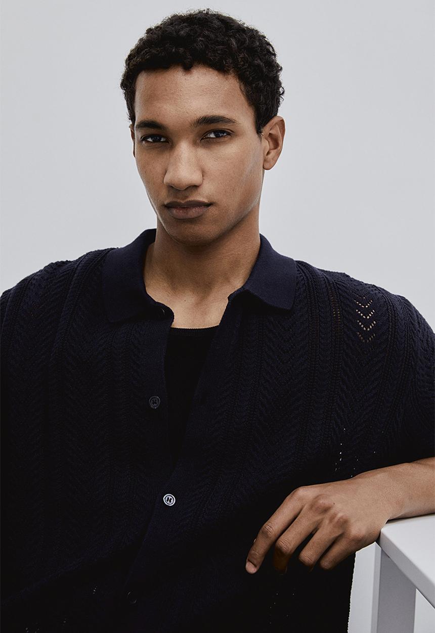 H&M - Regular fit pointelle-knit shirt - navy blue