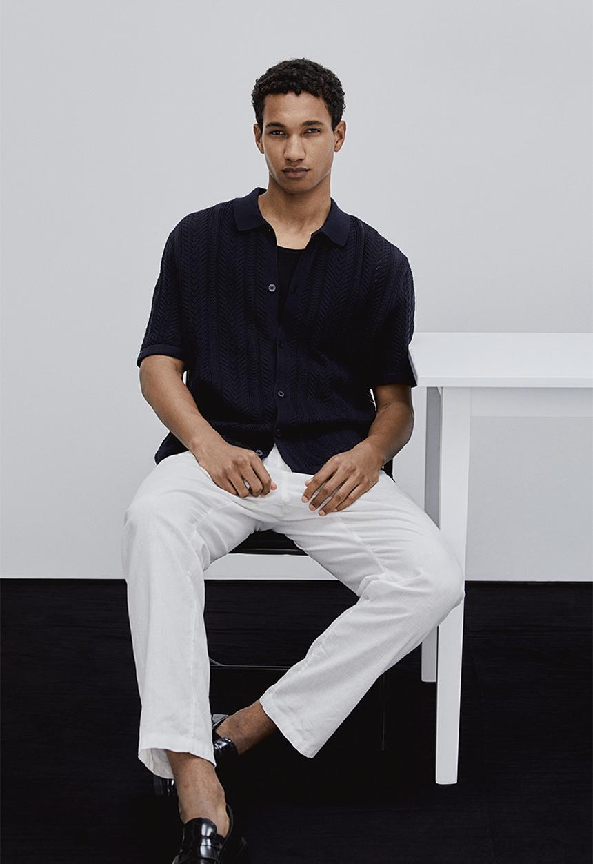 H&M - Regular fit pointelle-knit shirt - navy blue