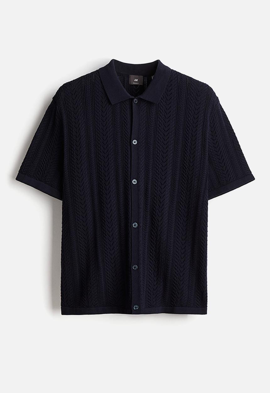 H&M - Regular fit pointelle-knit shirt - navy blue