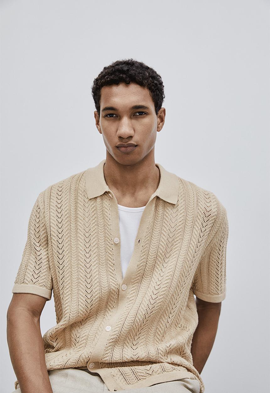 H&M - Regular fit pointelle-knit shirt - beige