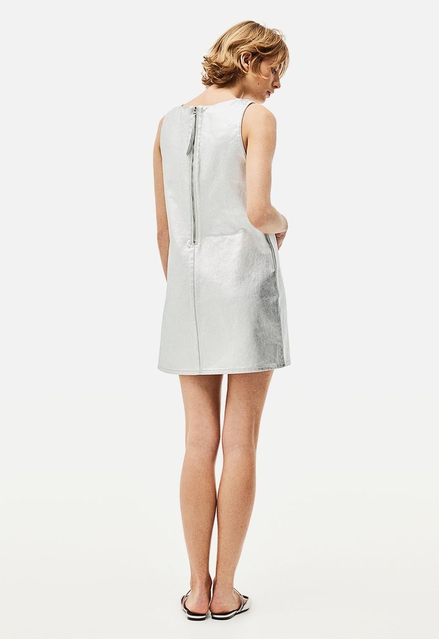 H&M - Shimmering metallic denim dress - silver-coloured