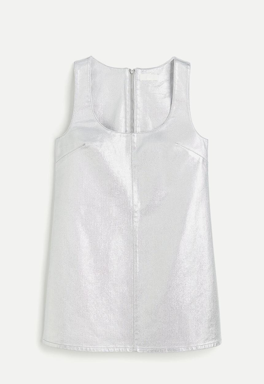 H&M - Shimmering metallic denim dress - silver-coloured
