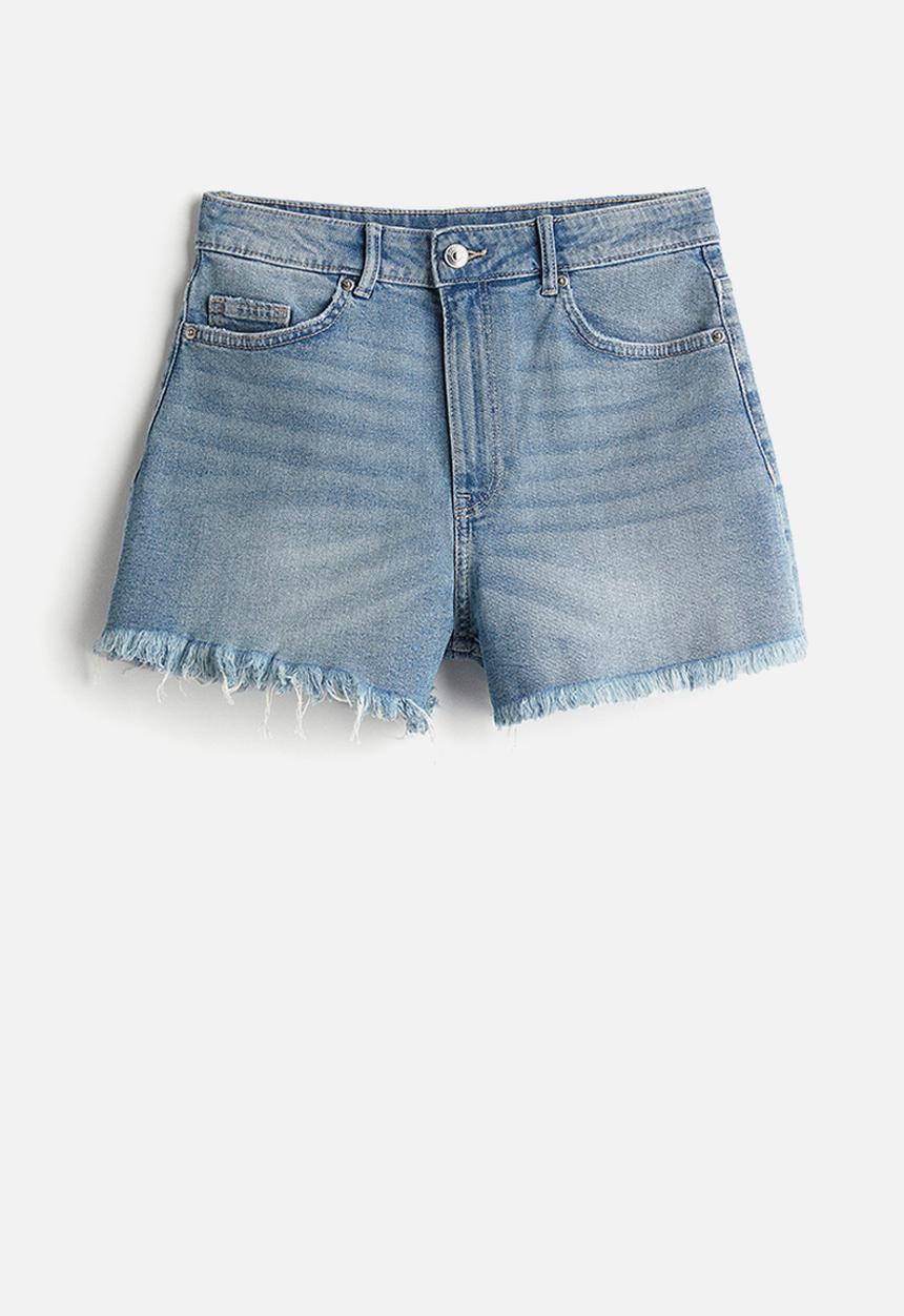 H&M - High-waisted denim shorts - light denim blue