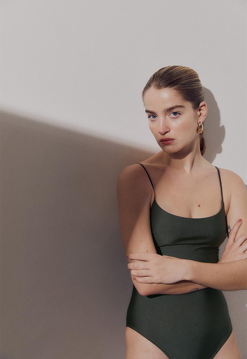 H&M - Padded-cup swimsuit - dark khaki green