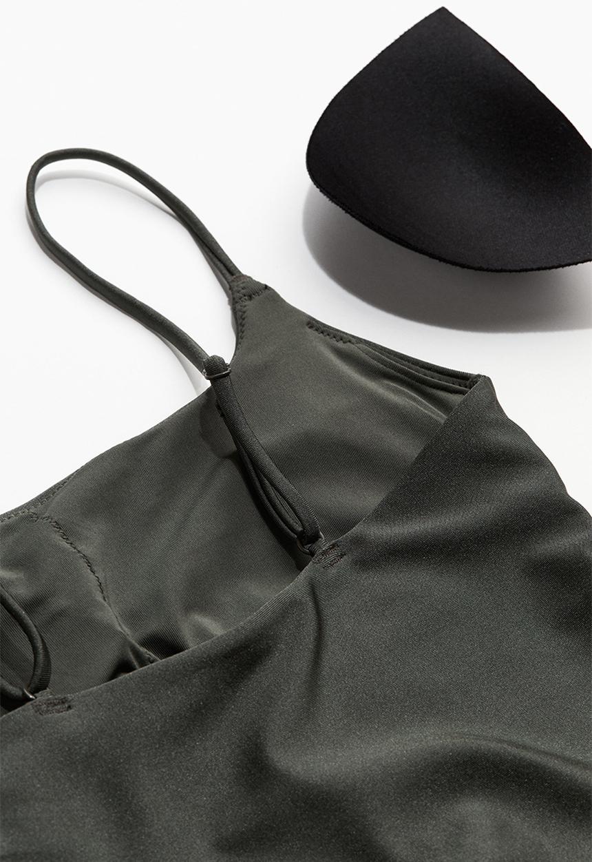 H&M - Padded-cup swimsuit - dark khaki green