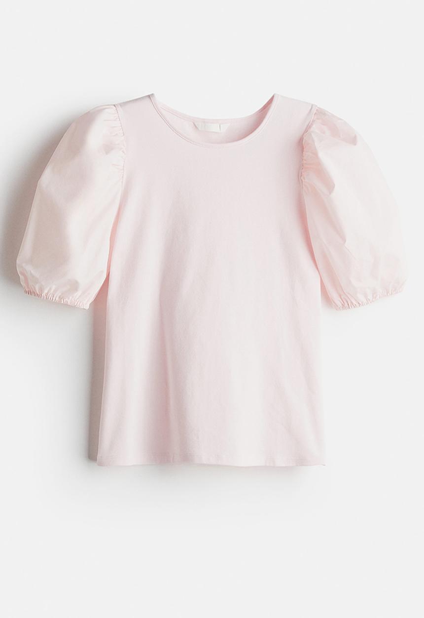 H&M - Puff-sleeved top - light pink