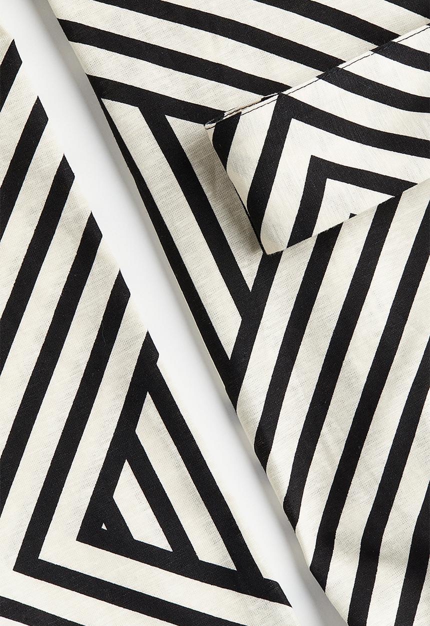 H&M - Linen-blend wrap dress - cream geometric pattern