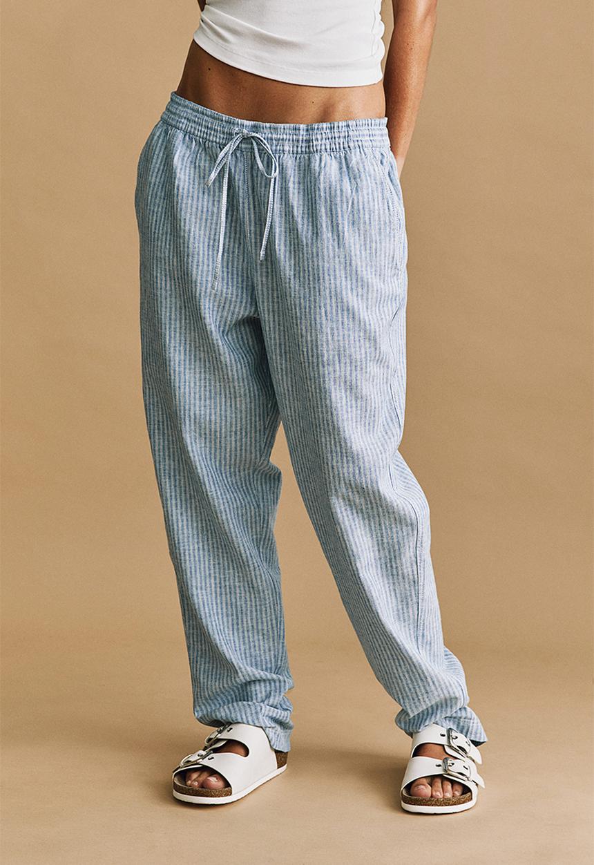 H&M - Linen-blend joggers - light blue striped