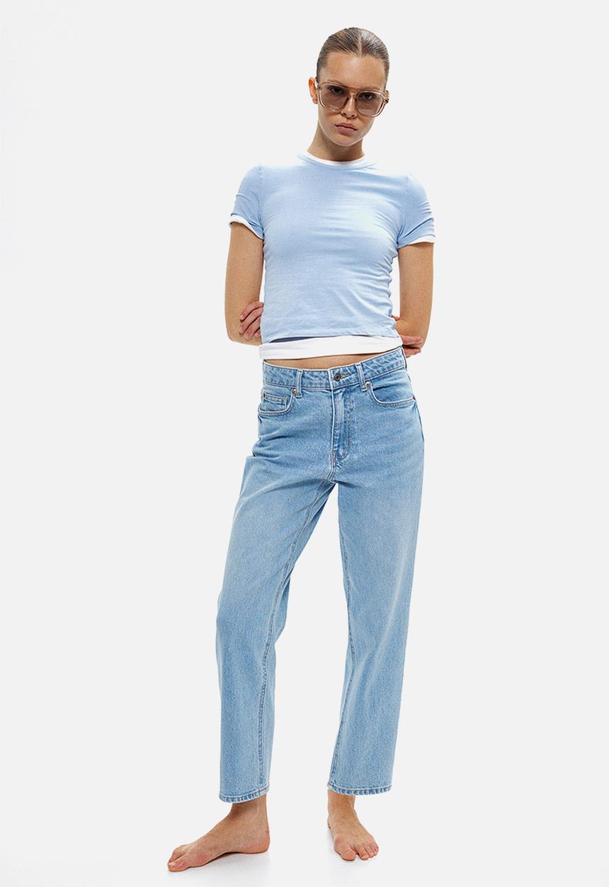 H&M - Slim straight high ankle jeans - light denim blue