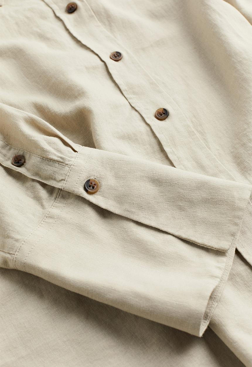 H&M - Oversized linen-blend shirt - light beige