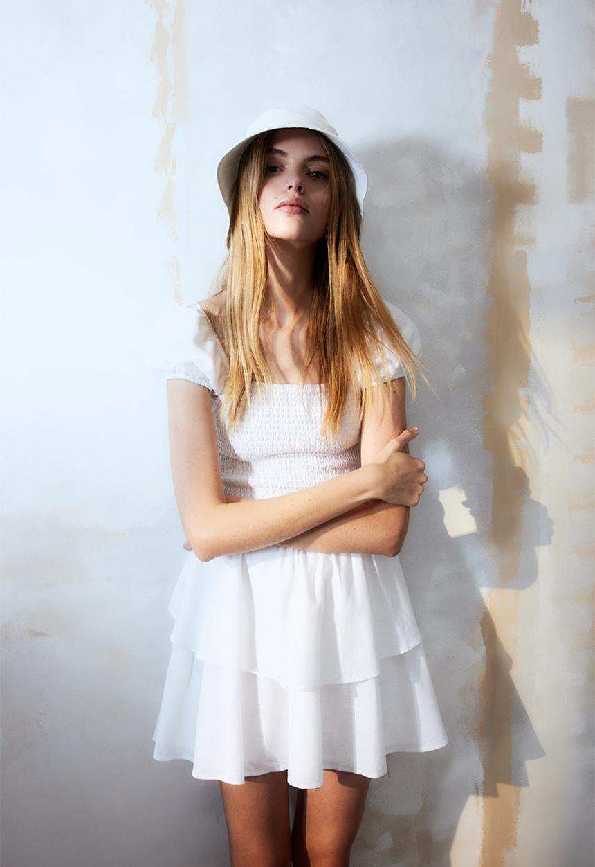 H&M - Tiered-skirt smocked dress - white