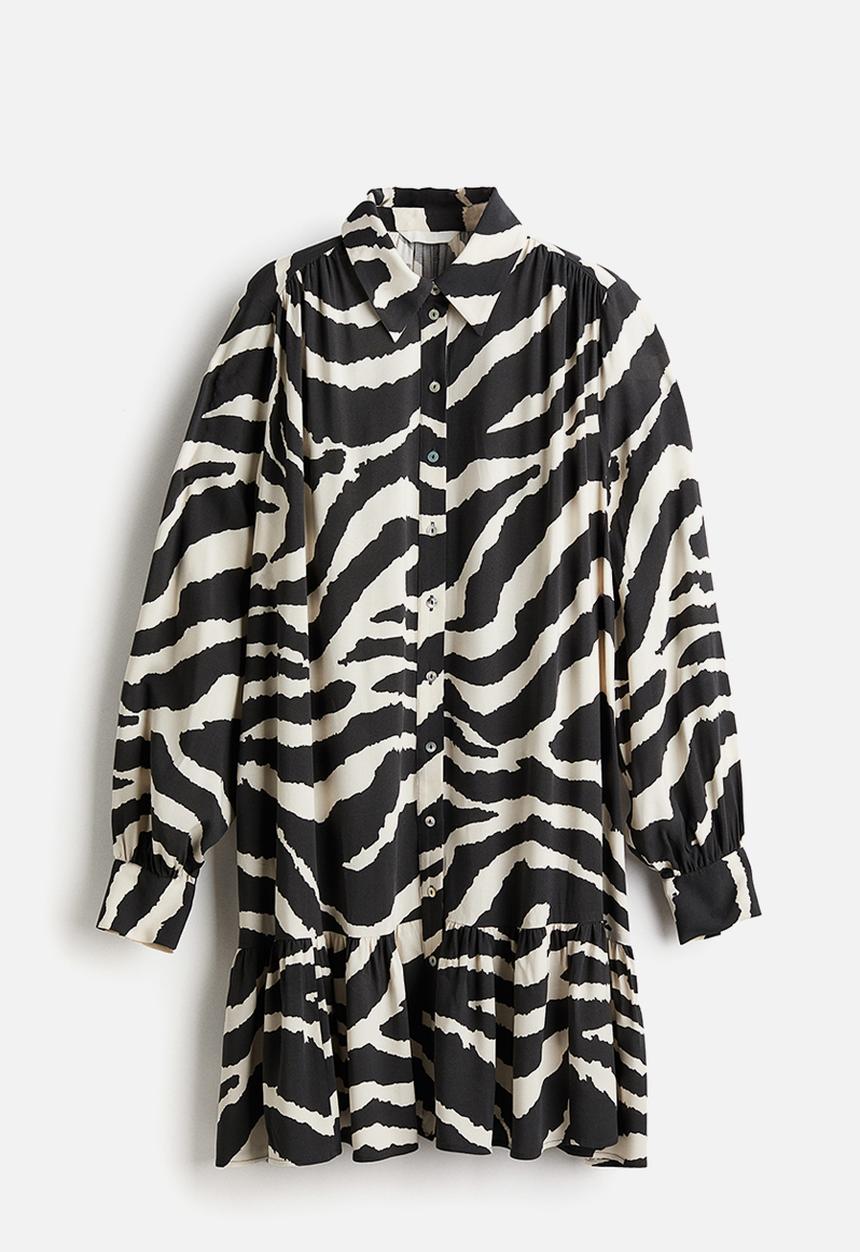 H&M - Oversized shirt dress - dark grey zebra print