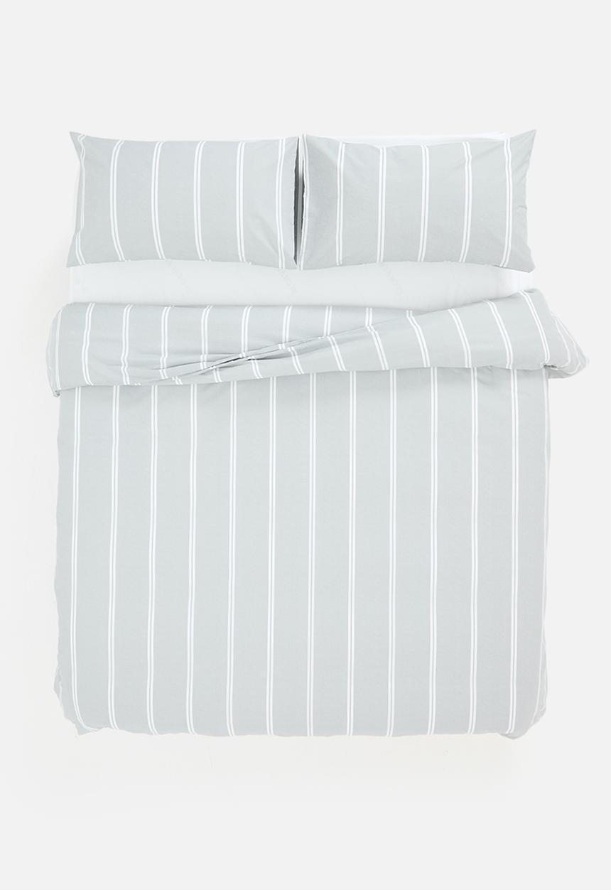 Sixth Floor - Double Stripe Cotton Blend Duvet Set - Grey