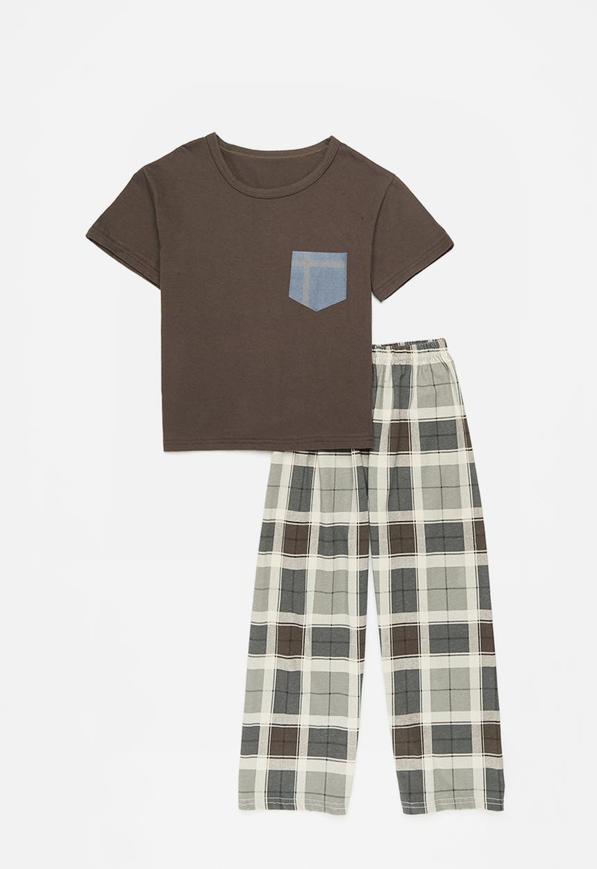 Pop Candy - Check pj set - brown