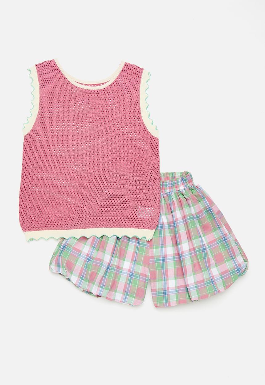 Pop Candy - Knitted vest and short set-pink
