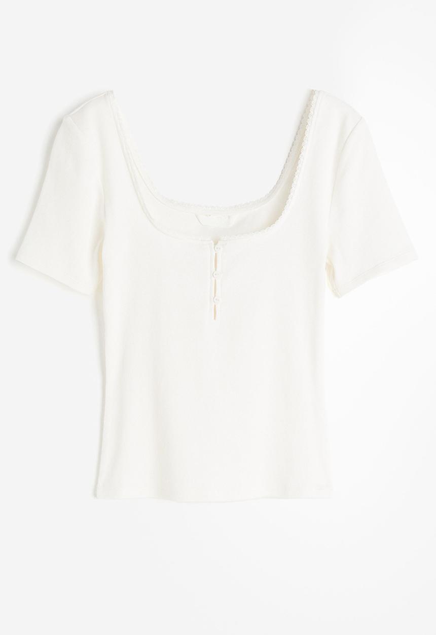 H&M - Ribbed jersey top - white