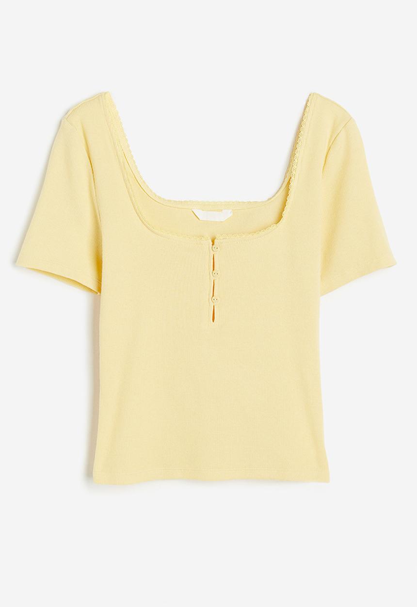 H&M - Ribbed jersey top - light yellow
