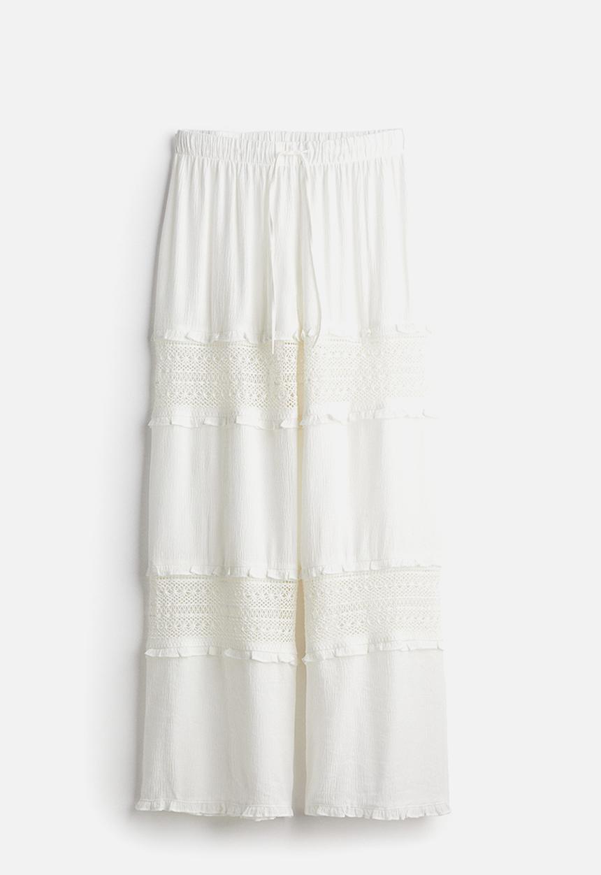 H&M - Lace-inset crêpe trousers - cream