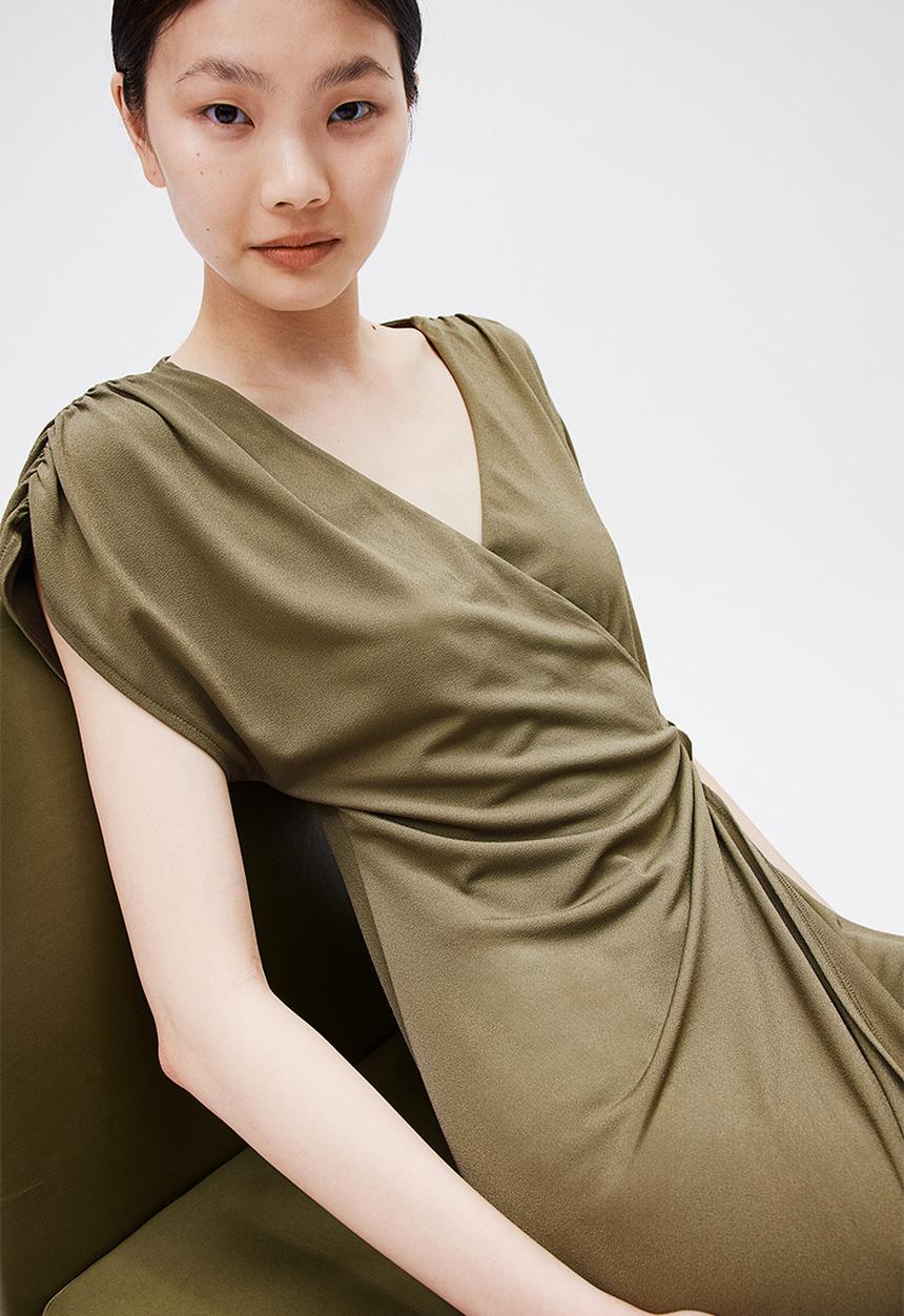 H&M - Jersey wrap dress - dark khaki green