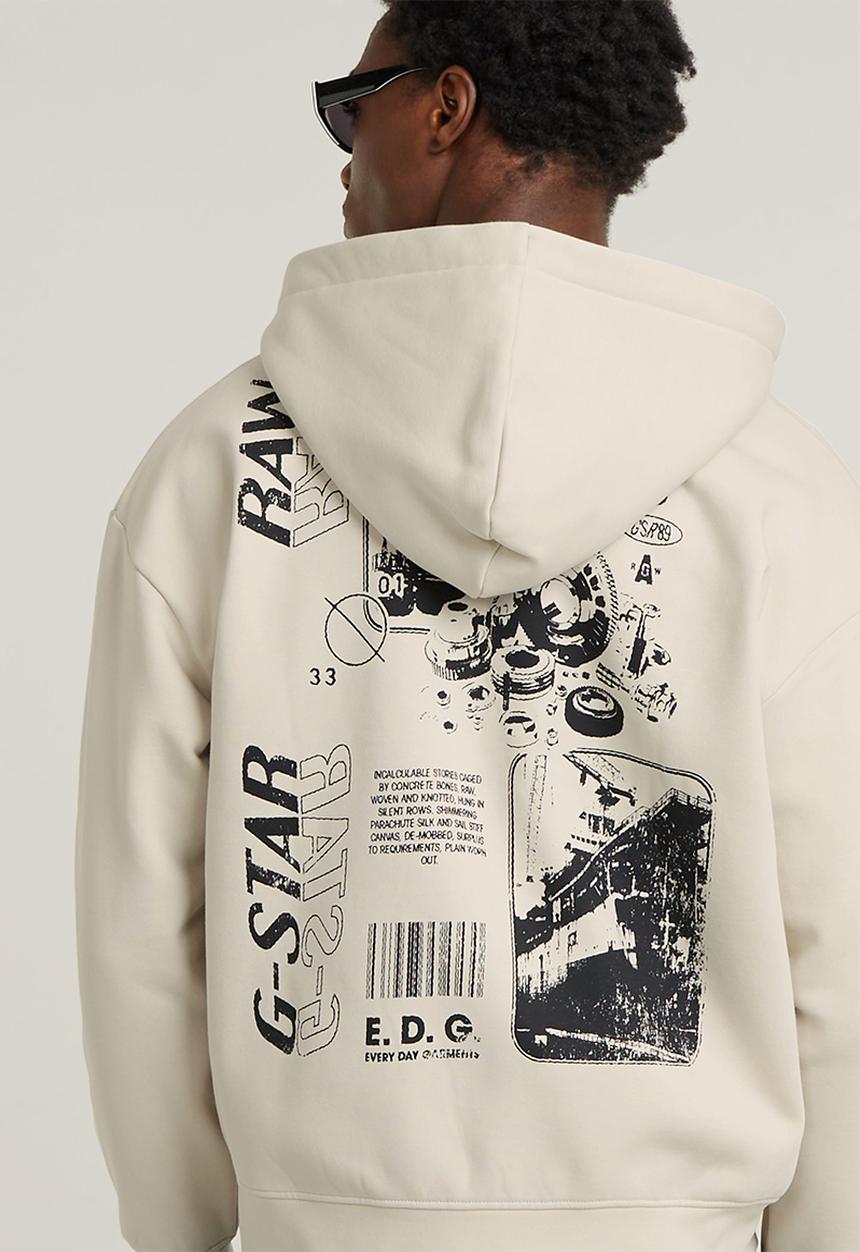 G-STAR - Poster back gr zip thru loose hooded sweatshirt - whitebait