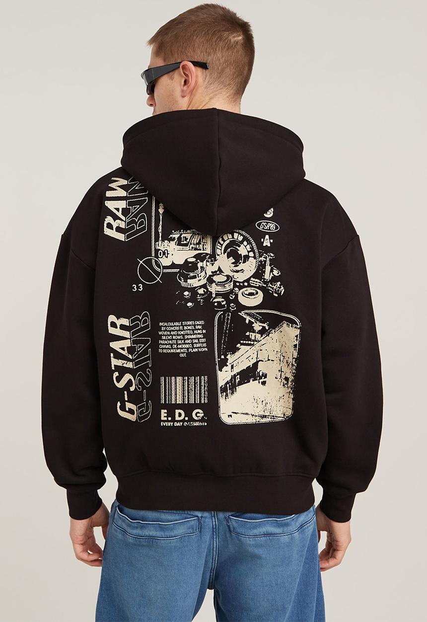 G-STAR - Poster back gr zip thru loose hooded sweatshirt - dk black
