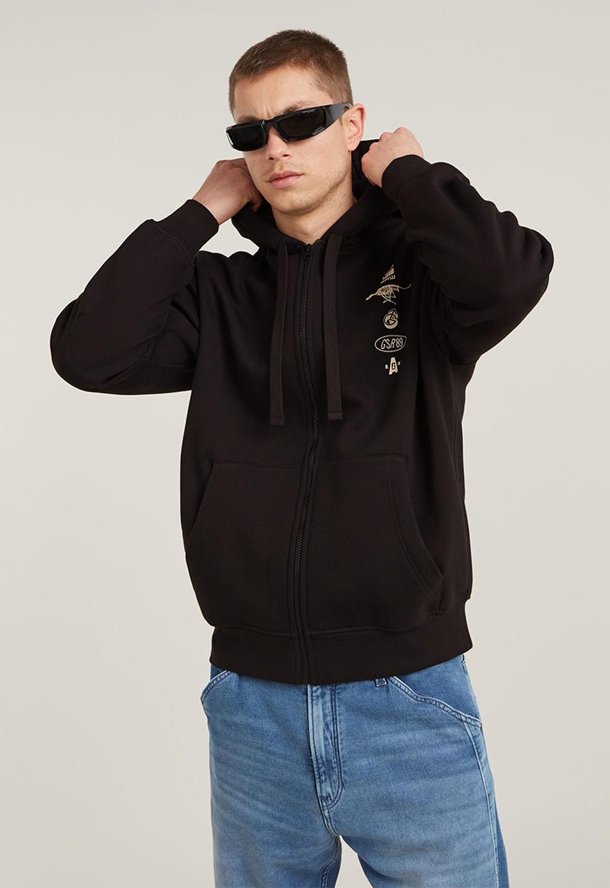 G-STAR - Poster back gr zip thru loose hooded sweatshirt - dk black