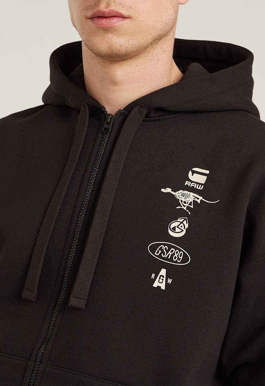G-STAR - Poster back gr zip thru loose hooded sweatshirt - dk black
