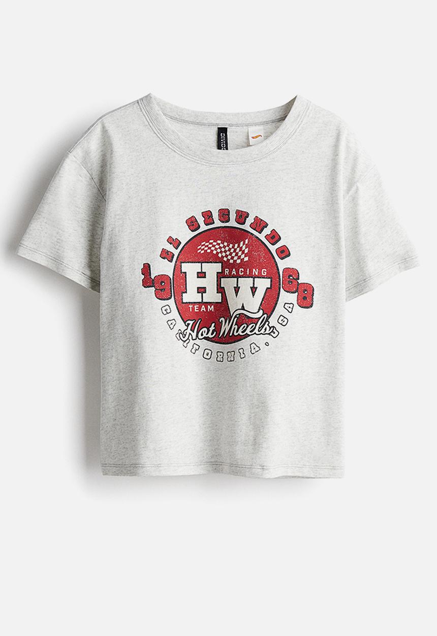 H&M - Printed t-shirt - light grey marl & hot wheels 