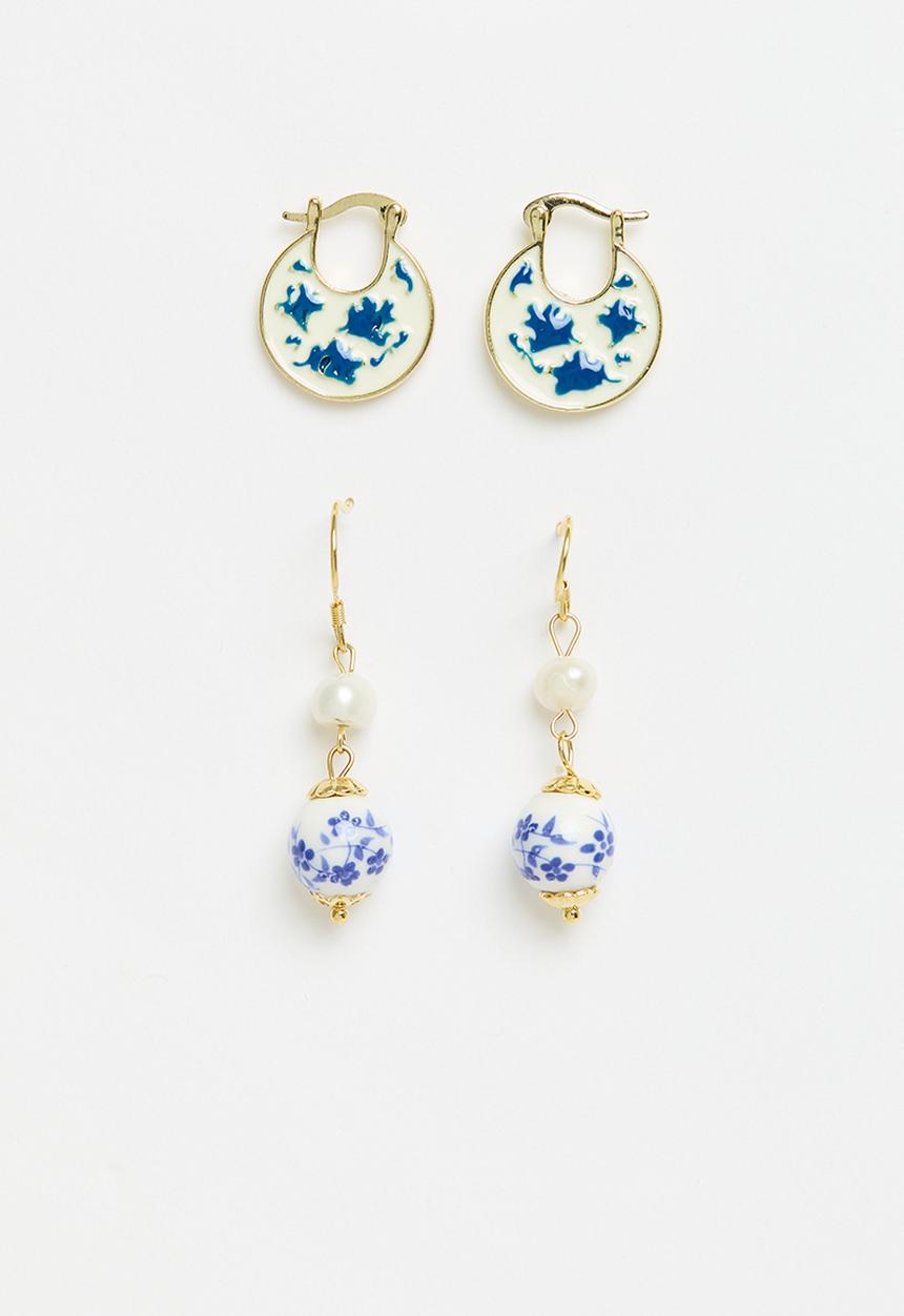 Superbalist - Floral earring set - blue & gold