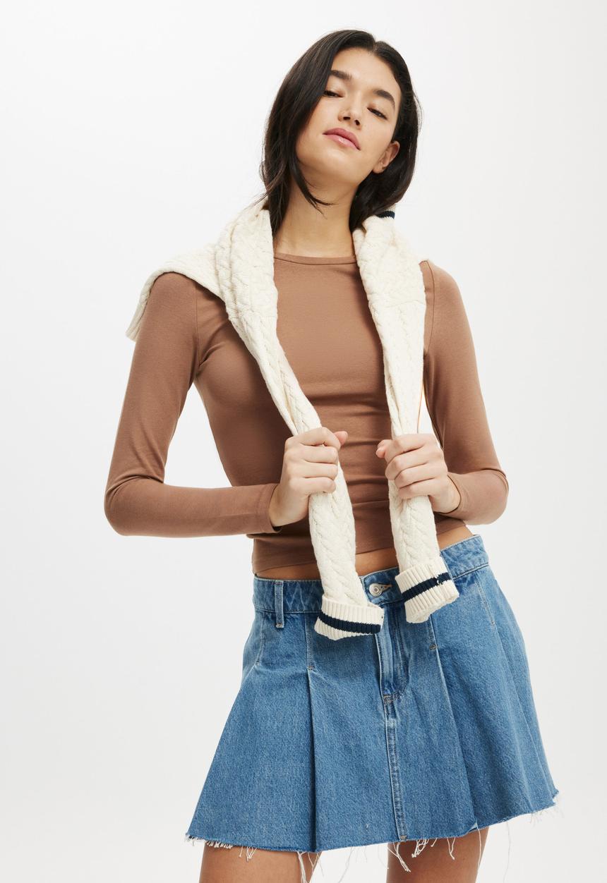 Cotton On - Pleated Denim Mini Skirt - Blue Haze