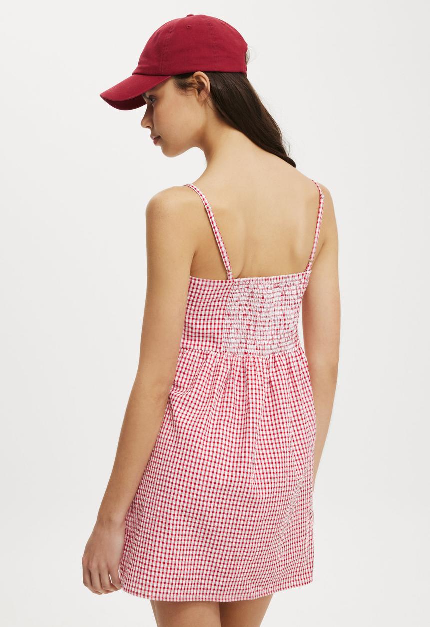 Cotton On - Billie Tie Detail Mini Dress - Picnic Gingham Red