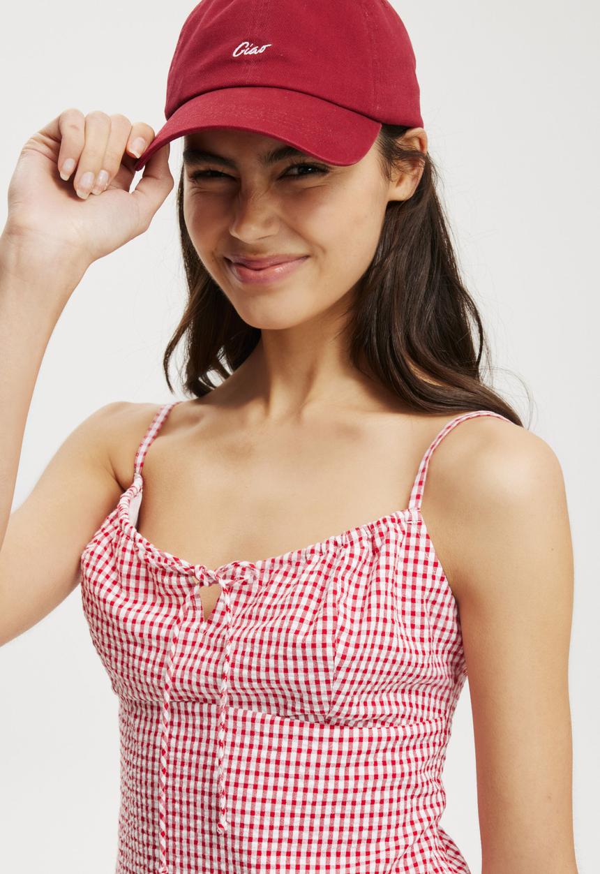 Cotton On - Billie Tie Detail Mini Dress - Picnic Gingham Red
