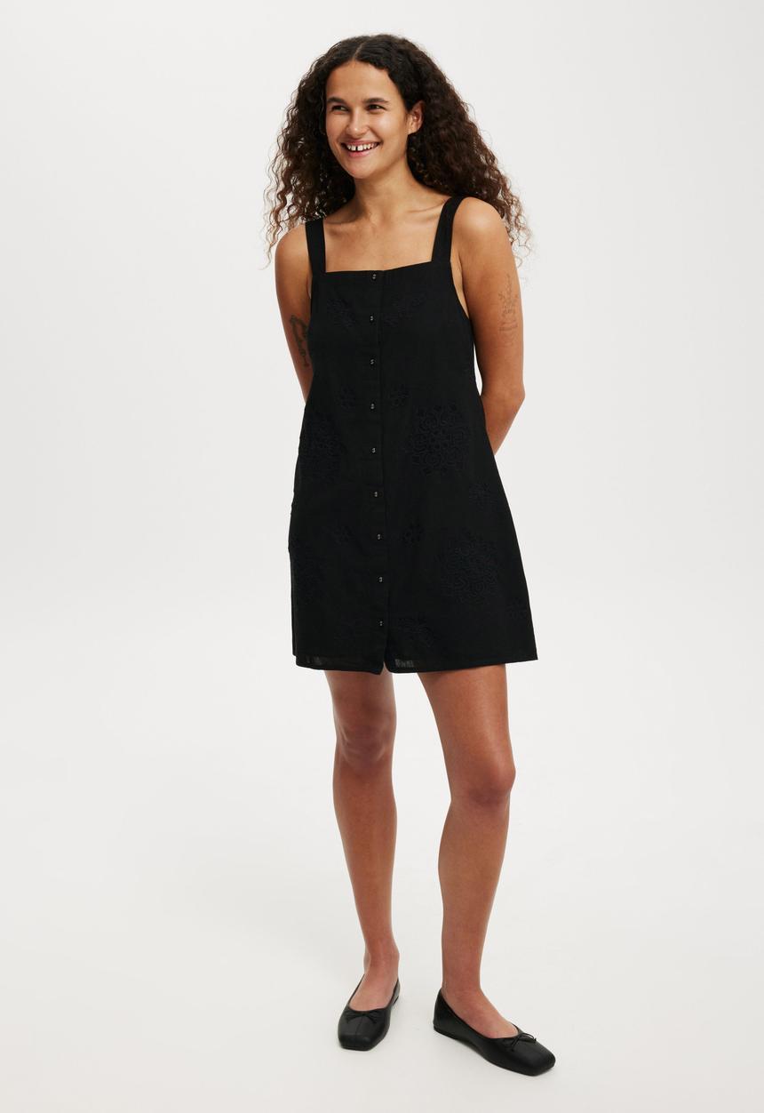 Cotton On - Kyha Embroidered Mini Dress - Black