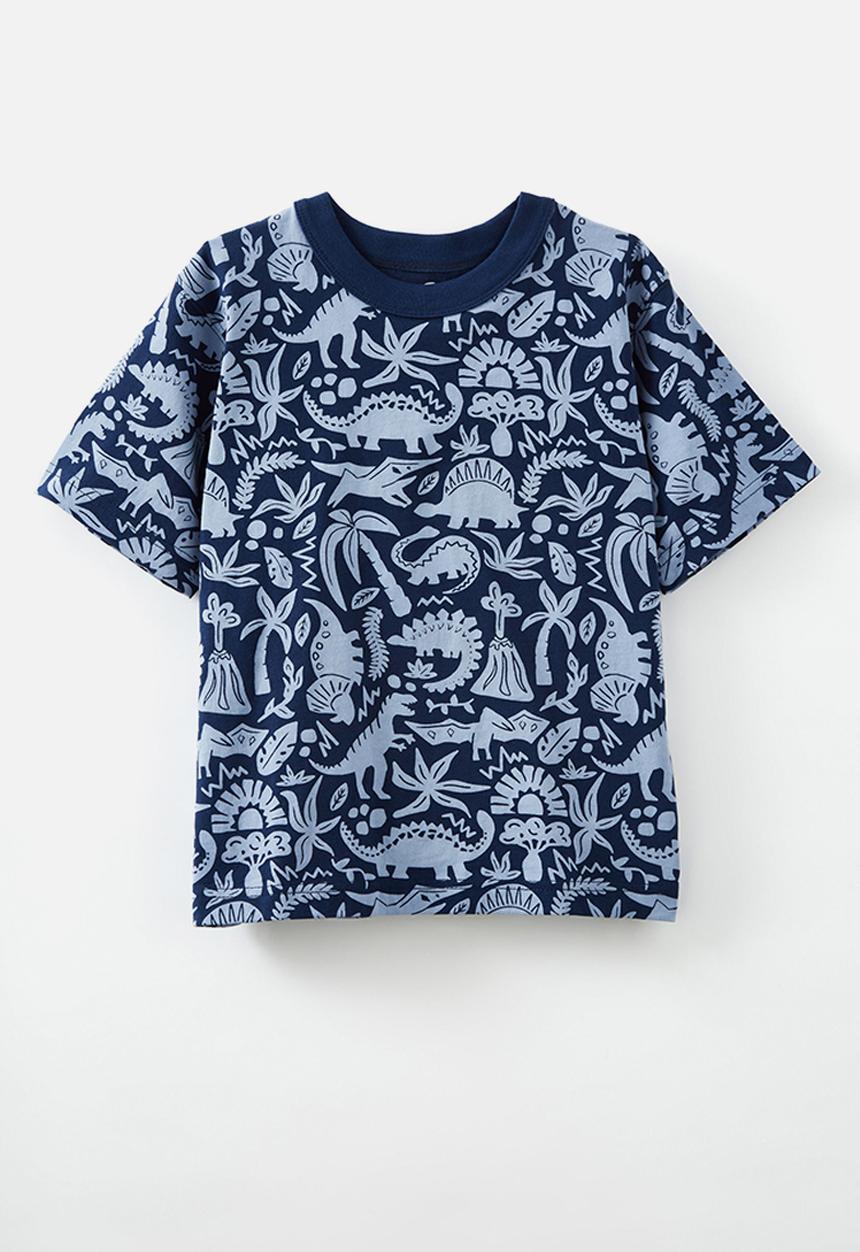 Cotton On - Jonny short sleeve graphic print tee - in the navy/dusk blue dino yardage