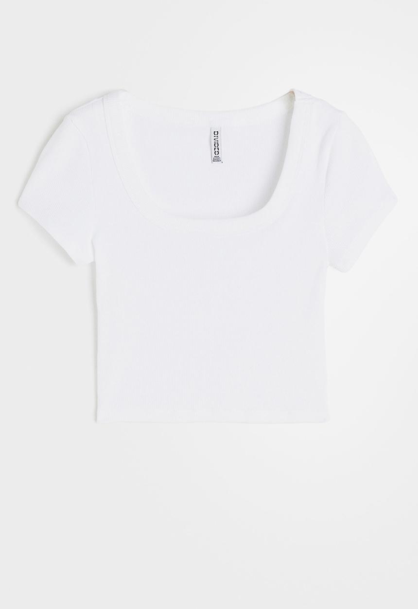 H&M - Cropped ribbed T-shirt - white