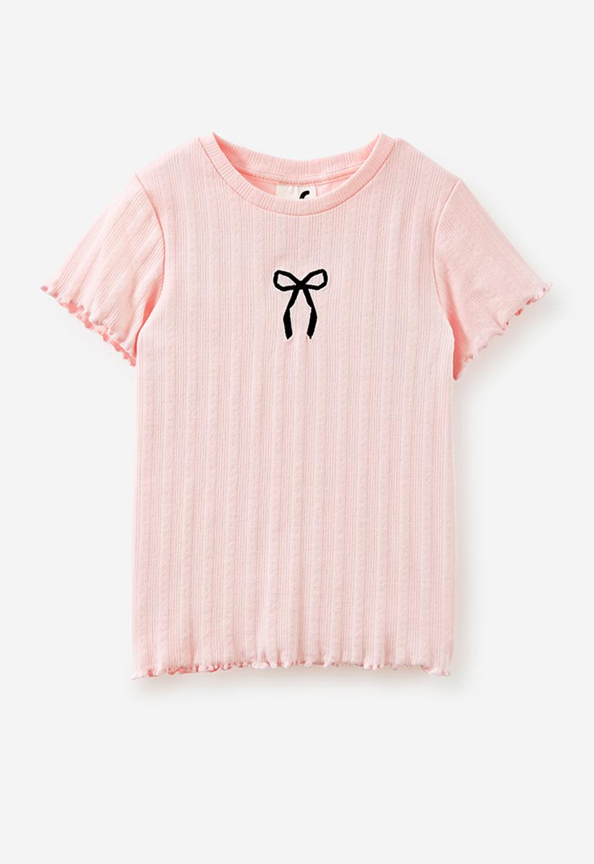 Cotton On - Raya rib baby tee - blush pink/bow