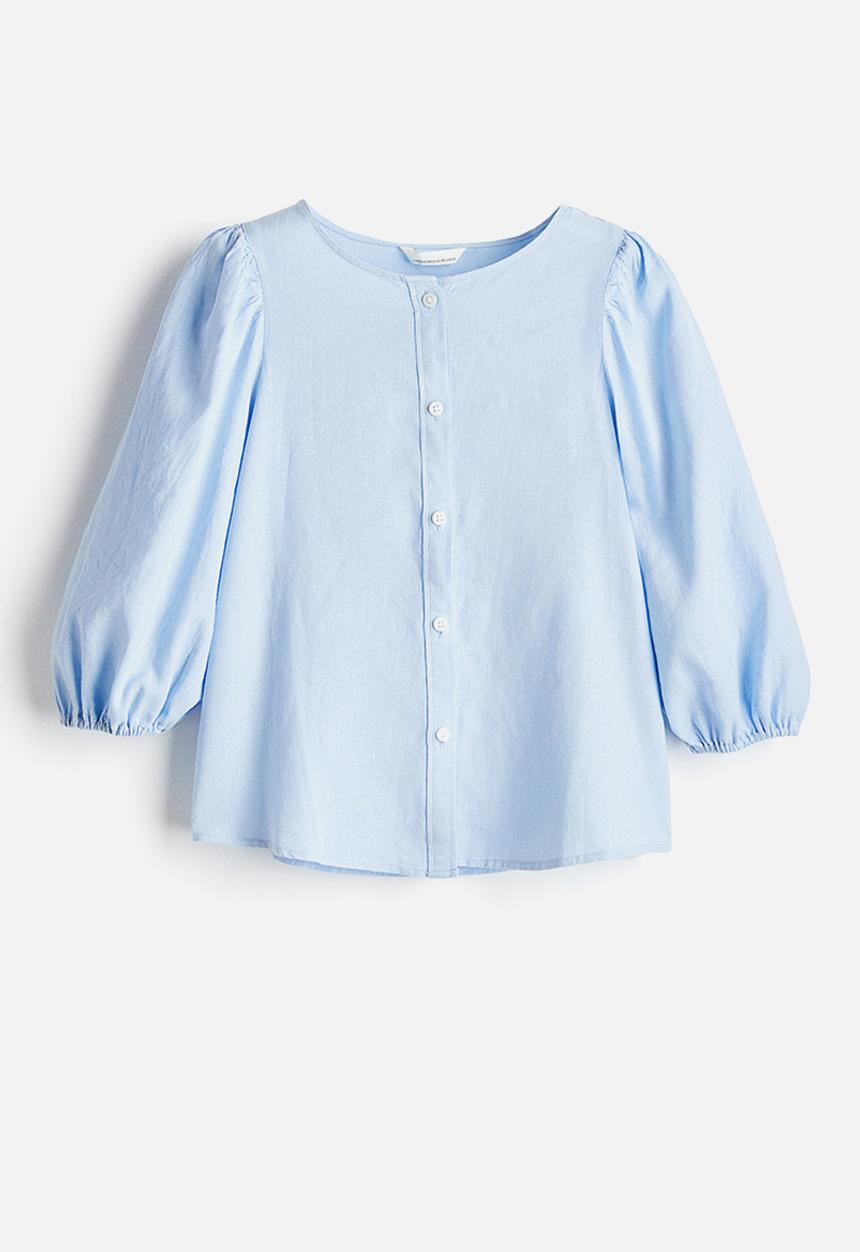 H&M - Linen-blend blouse - light blue