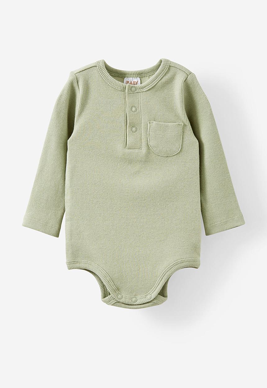 Cotton On - The long sleeve rib pocket bubbysuit - deep sage