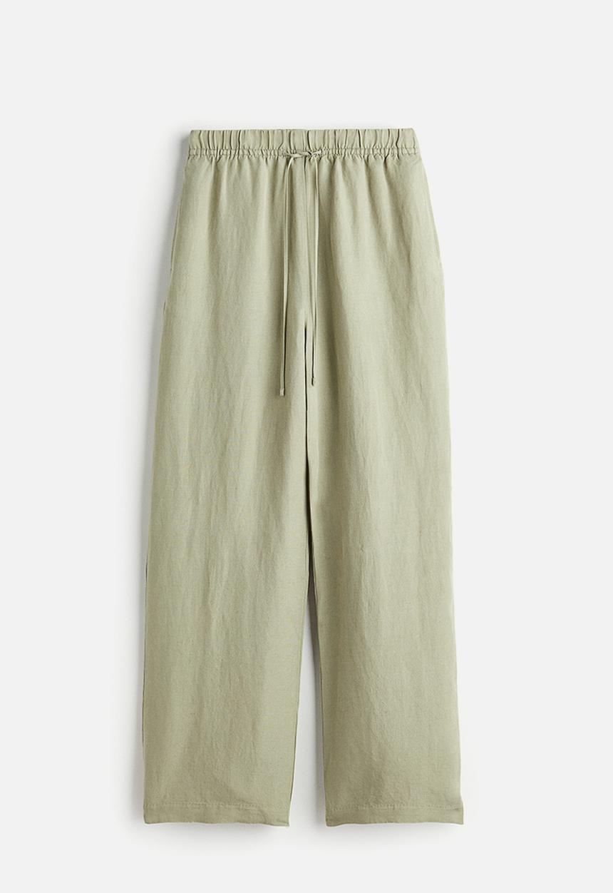 H&M - Linen-blend pull-on trousers - light khaki green