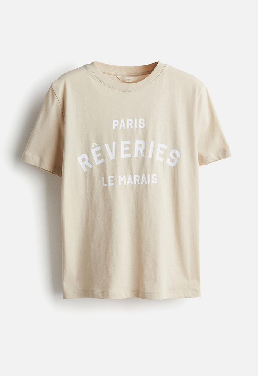 H&M - Printed T-shirt - light beige rêveries