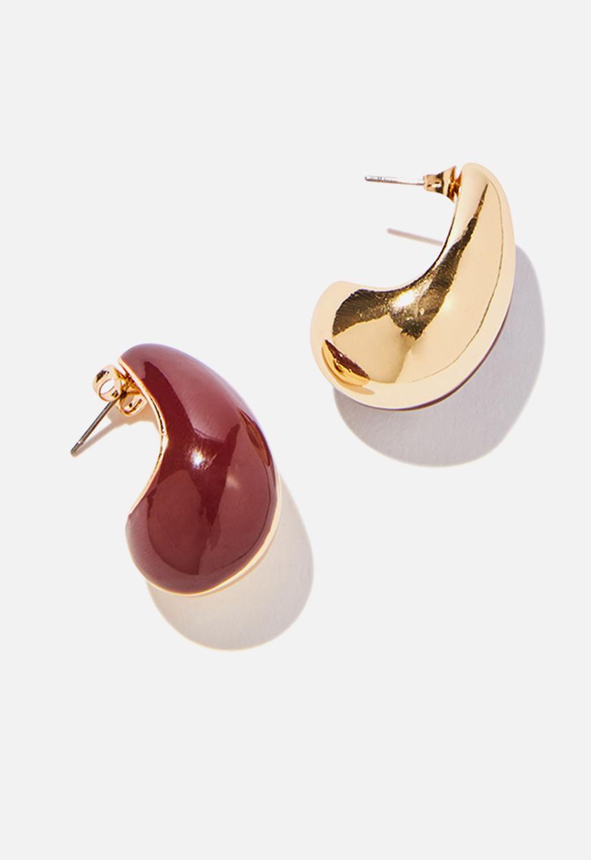 Rubi - Mid charm earring - up gold & burgundy teardrop